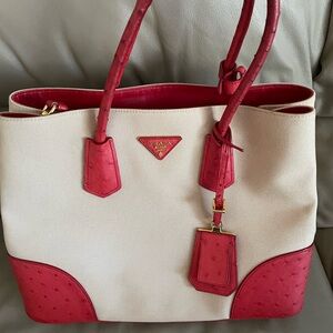 Prada Red and Cream Tote Bag